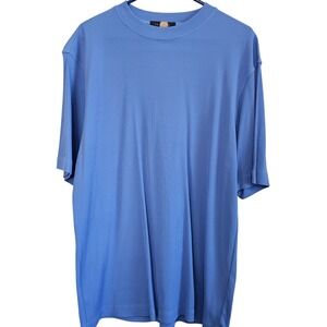 Toscano Mens Blue Ribbed Knit Short Sleeve Crewneck T-Shirt Made in Italy Size M